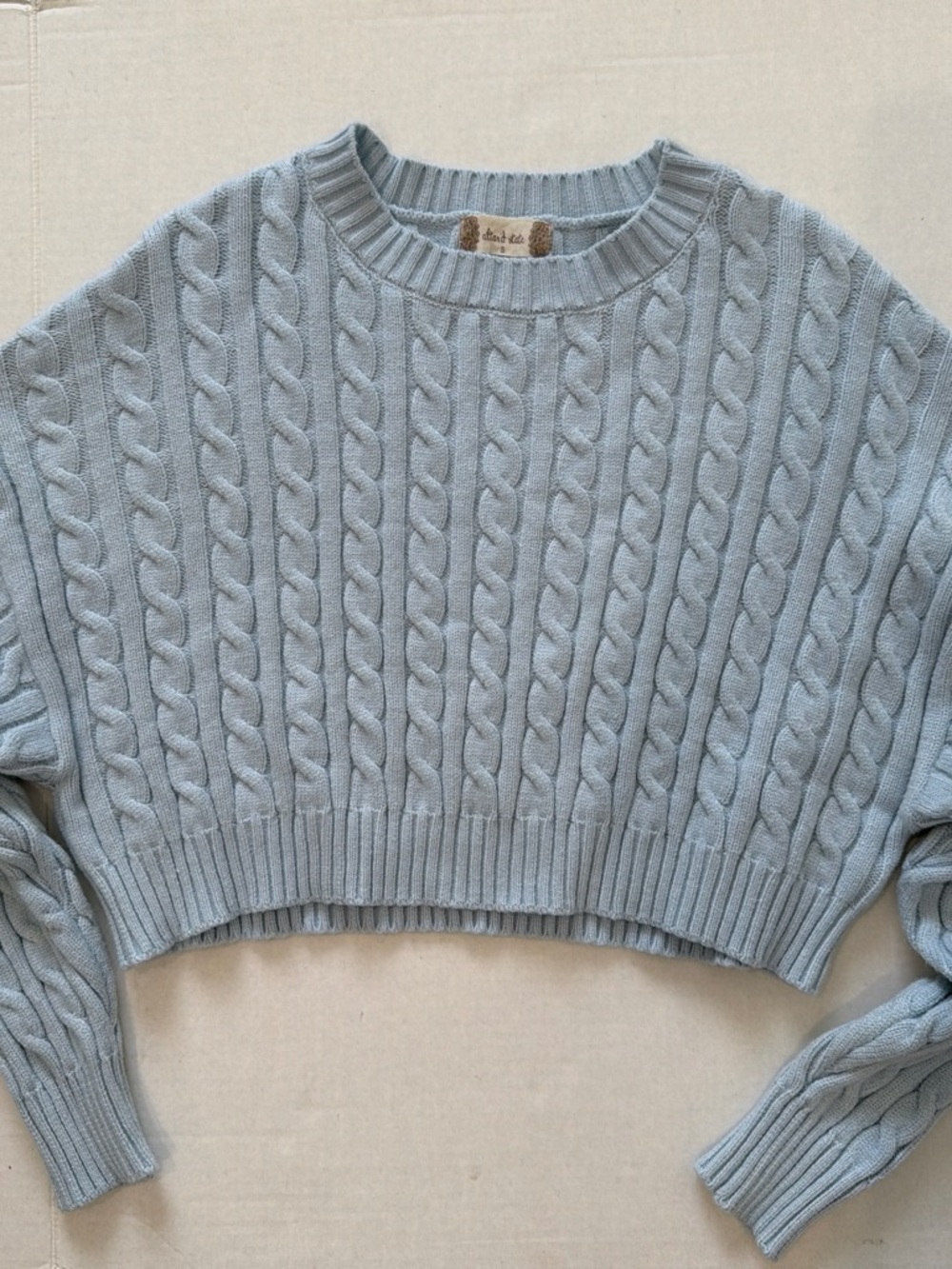 Altar'd State Light Blue Cropped Cable Knit Crewneck Sweater